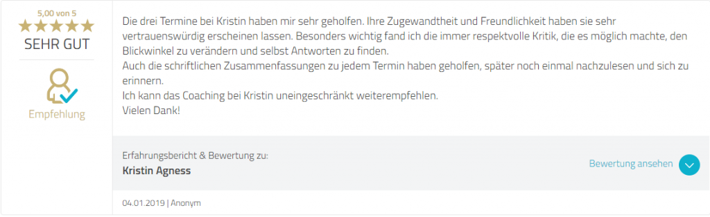Ausschnitt einer Kundenbewertung